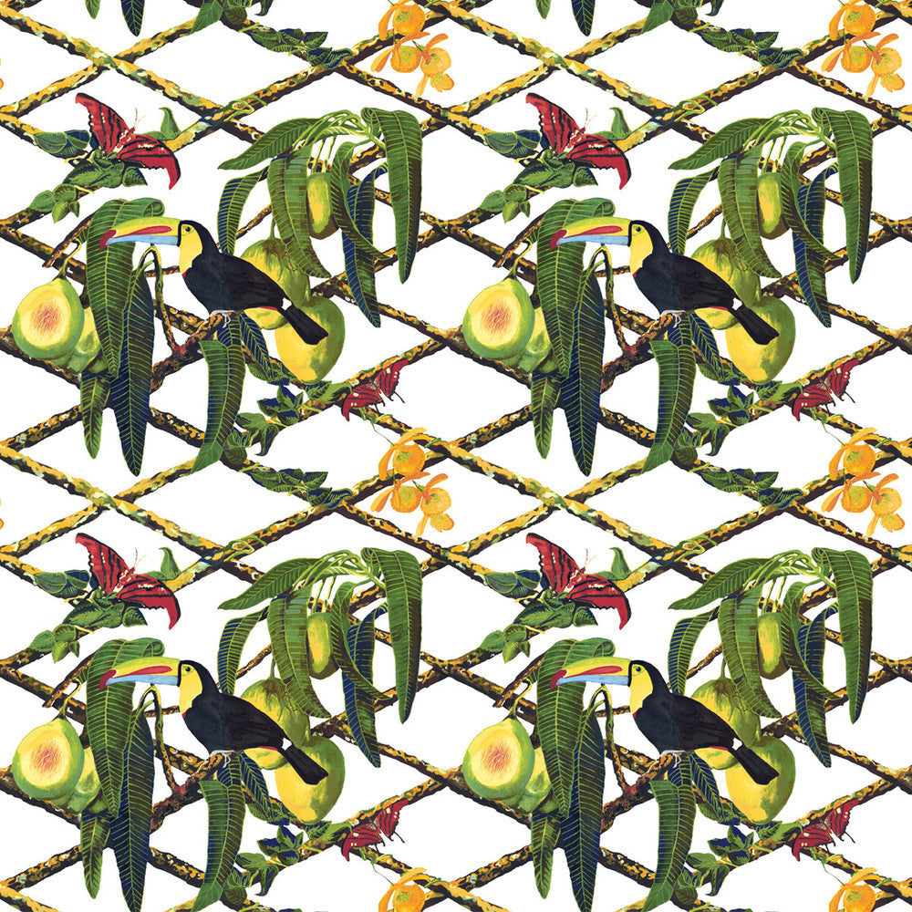 Tucan Fondo Blanco by Gaston Y Daniela Designer Fabric GASTON LIBRERIA COTTON - 100% Italy HEAVY Horizontal: 25.61 and Vertical: 25.21 52 - Swanky Fabrics -