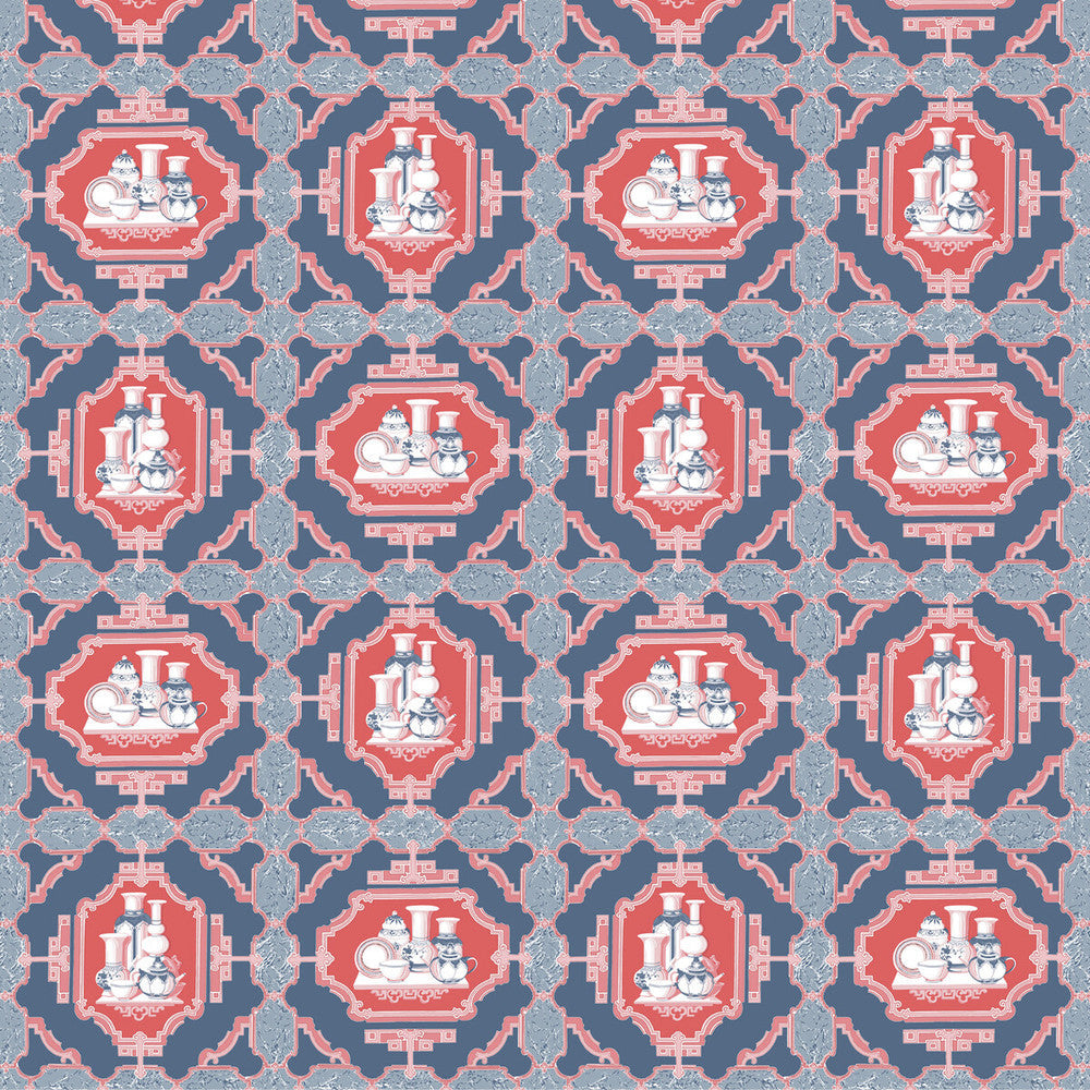 Porcelanas Azul by Gaston Y Daniela Designer Fabric GASTON LIBRERIA COTTON - 100% Italy HEAVY Horizontal: 25.61 and Vertical: 24.62 52 - Swanky Fabrics -