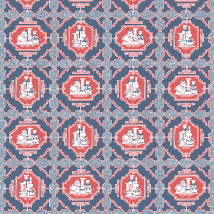 Porcelanas Azul by Gaston Y Daniela Designer Fabric GASTON LIBRERIA COTTON - 100% Italy HEAVY Horizontal: 25.61 and Vertical: 24.62 52 - Swanky Fabrics -