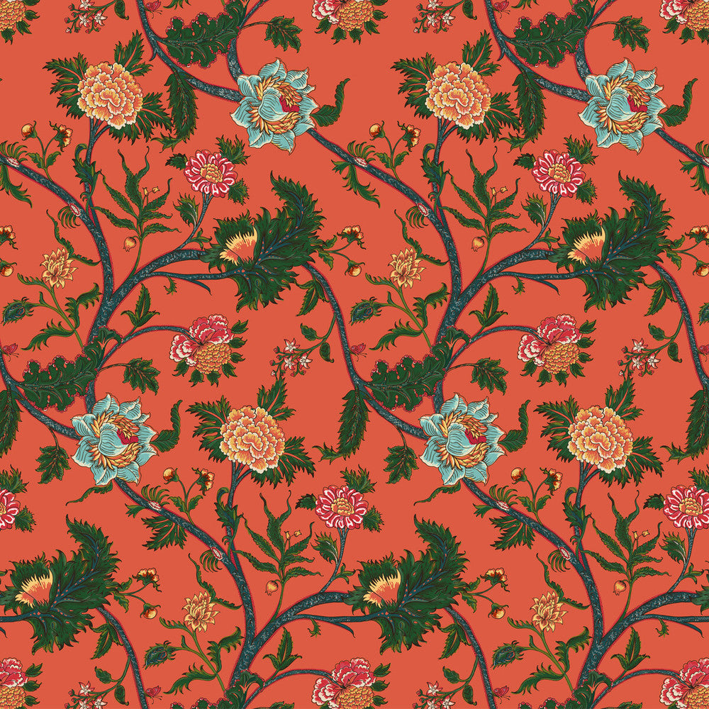 Palampore Coral by Gaston Y Daniela Designer Fabric GASTON LIBRERIA LINEN - 91%;POLYAMIDE - 9% Italy HEAVY Horizontal: 26.52 and Vertical: 50 52.8 - Swanky Fabrics -