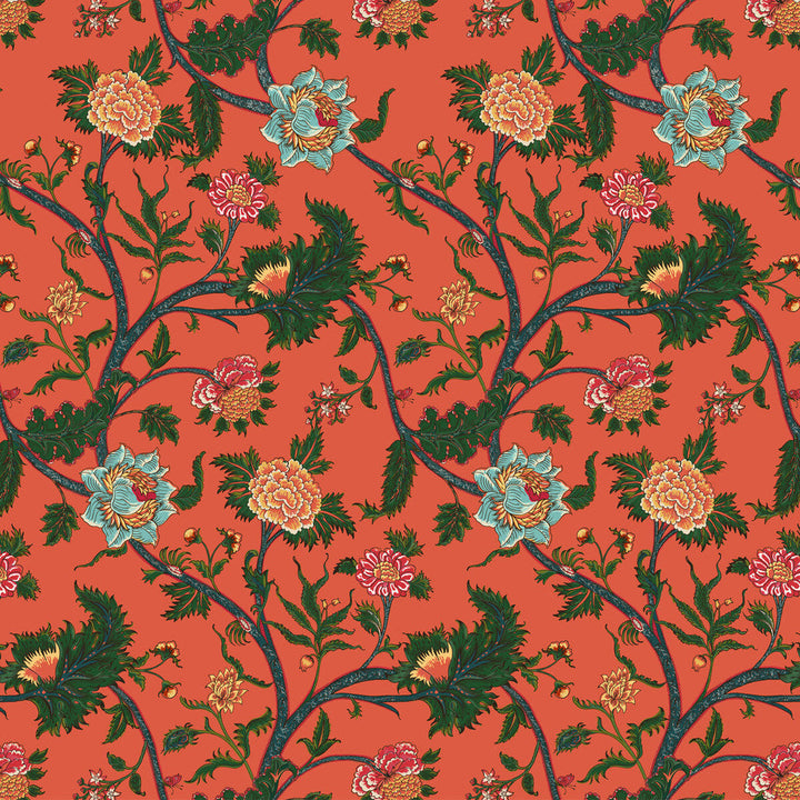 Palampore Coral by Gaston Y Daniela Designer Fabric GASTON LIBRERIA LINEN - 91%;POLYAMIDE - 9% Italy HEAVY Horizontal: 26.52 and Vertical: 50 52.8 - Swanky Fabrics -