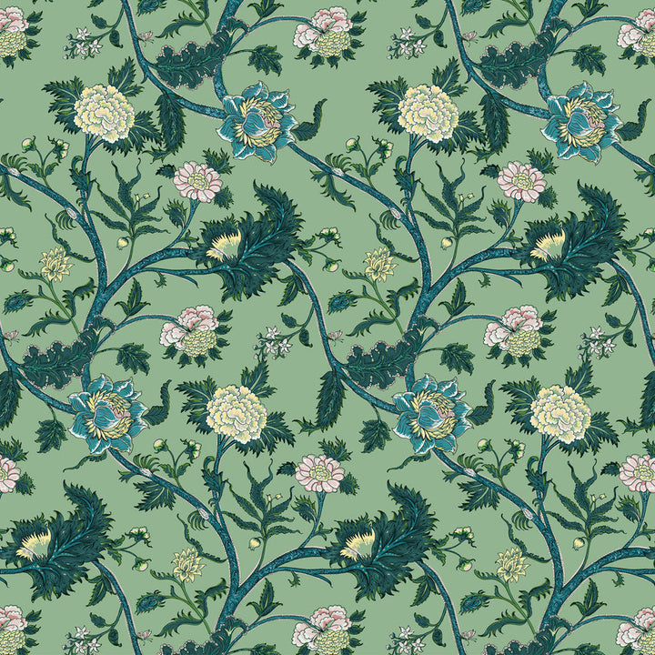 Palampore Verde by Gaston Y Daniela Designer Fabric GASTON LIBRERIA LINEN - 91%;POLYAMIDE - 9% Italy HEAVY Horizontal: 26.52 and Vertical: 50 52.8 - Swanky Fabrics -