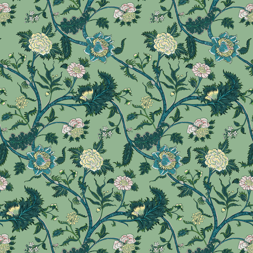 Palampore Verde by Gaston Y Daniela Designer Fabric GASTON LIBRERIA LINEN - 91%;POLYAMIDE - 9% Italy HEAVY Horizontal: 26.52 and Vertical: 50 52.8 - Swanky Fabrics -