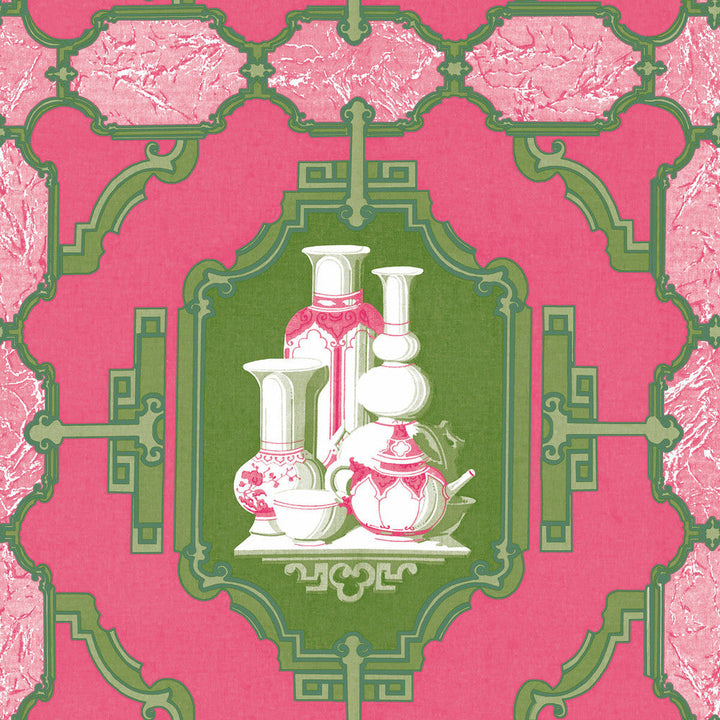 Porcelanas Frambuesa/Verde by Gaston Y Daniela Designer Wallcovering GASTON LIBRERIA PAPER - 100% Spain - Horizontal: 0 and Vertical: 10.4 20.8 - Swanky Fabrics -