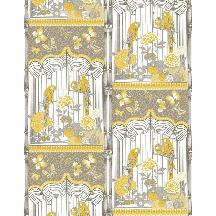 Aviary Ocre by Gaston Y Daniela Designer Wallcovering GASTON LIBRERIA VINYL - 100% Italy Horizontal: 0 and Vertical: 20.8 27.5 - Swanky Fabrics -