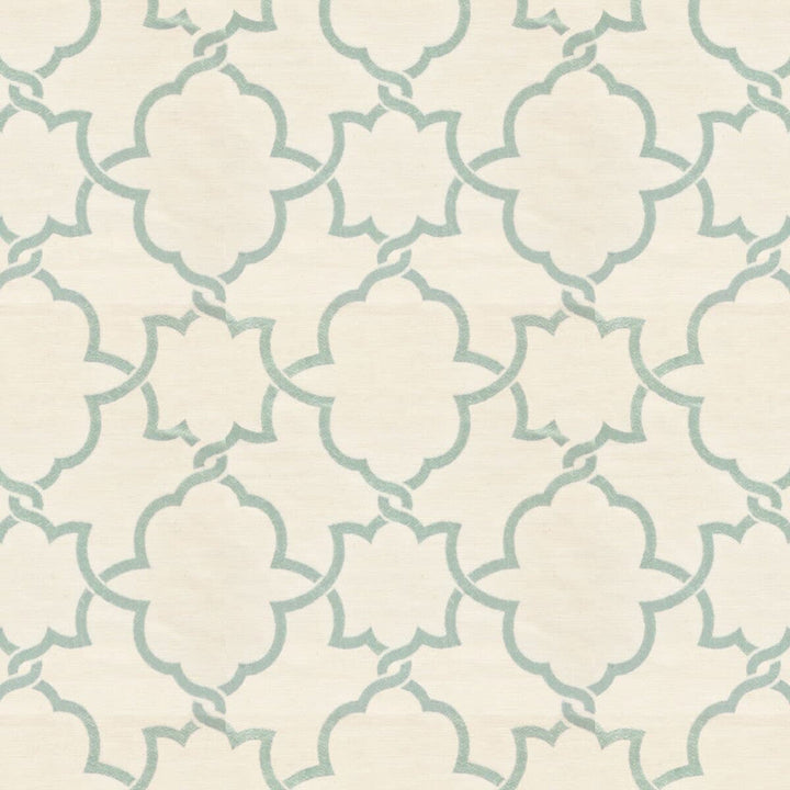 Gerber 2 Aqua by Stout Designer Fabric Color My Window Seaglass/Harbor 86% Polyester 14% Cotton Viscose Embroidery INDIA FLAME RETARDANT-U.F.A.C. CLASS 1 (OR A) Horizontal: 11 and Vertical: 12.25 50 in - Swanky Fabrics -