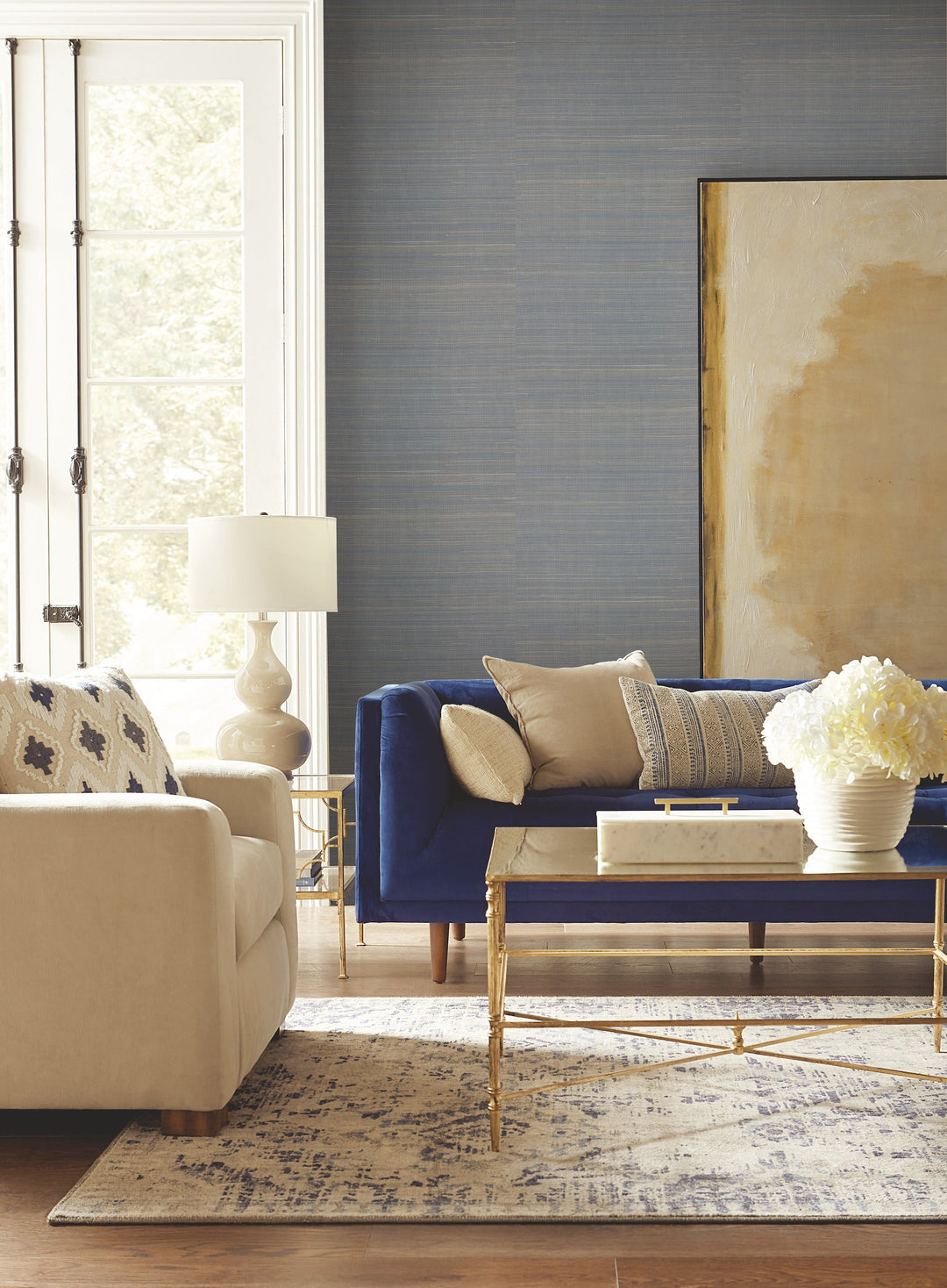 Abaca Weave Blue Wallpaper by York Wallcoverings Designer