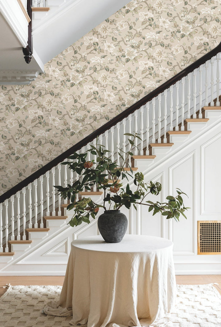 Marguerite Vine Taupe Wallpaper by Ronald Redding Designer