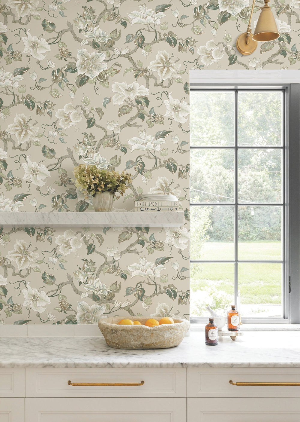 Marguerite Vine Taupe Wallpaper by Ronald Redding Designer