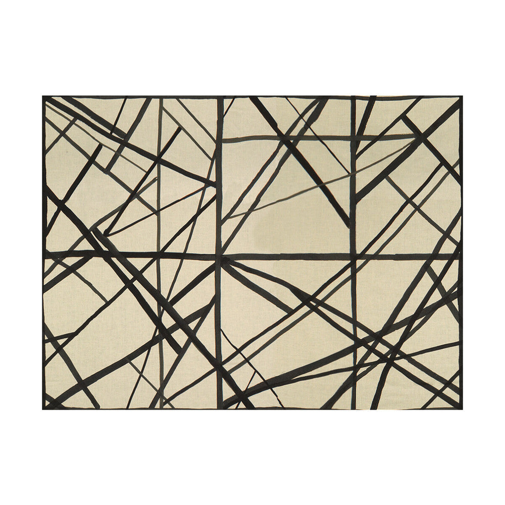 Channels Ebony/Ivory by Groundworks Designer Fabric KELLY WEARSTLER II LINEN - 100% Italy MEDIUM Horizontal: 55 and Vertical: 41.5 55 - Swanky Fabrics -