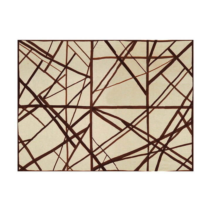 Channels Plum/Oatmeal by Groundworks Designer Fabric KELLY WEARSTLER II LINEN - 100% Italy MEDIUM Horizontal: 55 and Vertical: 41.5 55 - Swanky Fabrics -