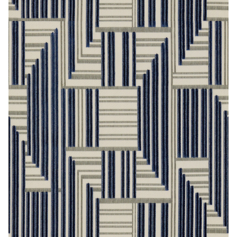 Cuboid Velvet Navy/Grey by Groundworks Designer Fabric PRISM COTTON - 51%;VISCOSE - 49% India HEAVY Horizontal: 13.75 and Vertical: 14.5 54 - Swanky Fabrics -