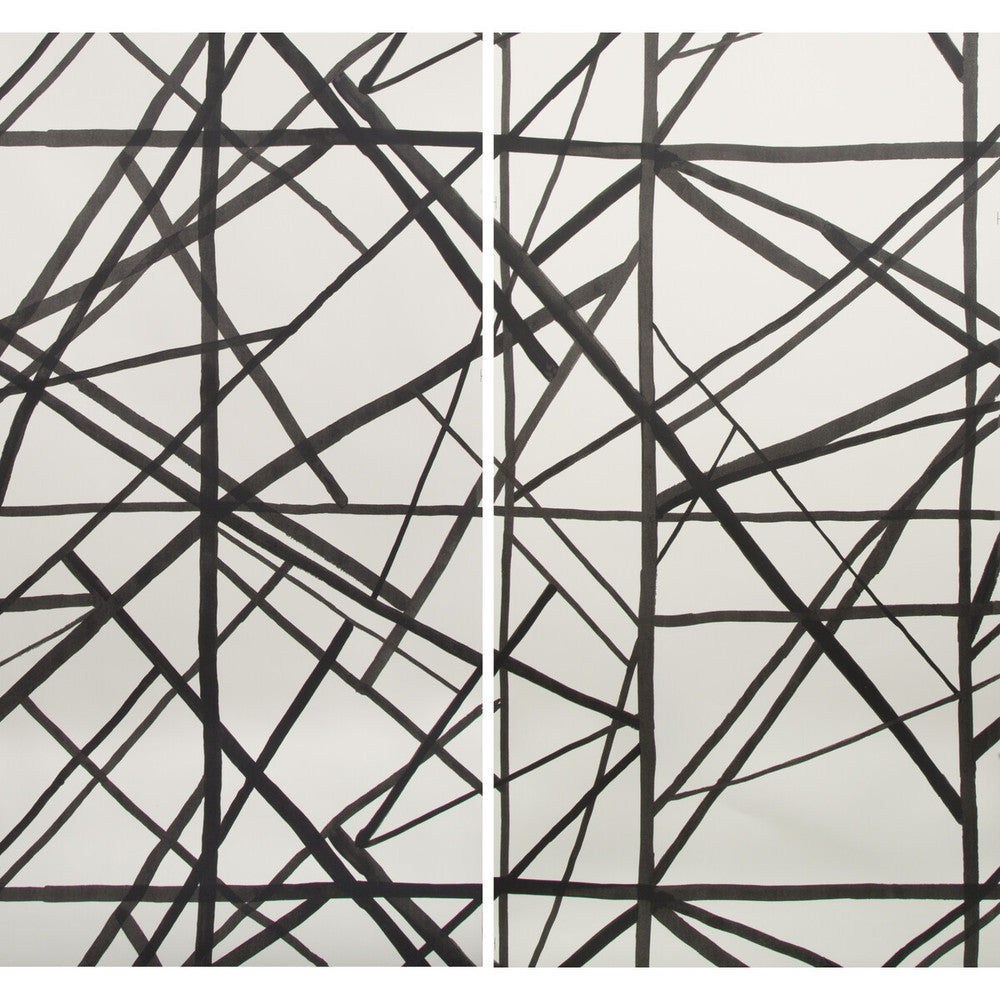 Channels Paper Ebony/Ivry by Groundworks Designer Wallcovering KELLY WEARSTLER WALLPAPERS PAPER - 100% United States - Horizontal: 55 and Vertical: 41.25 55 - Swanky Fabrics -