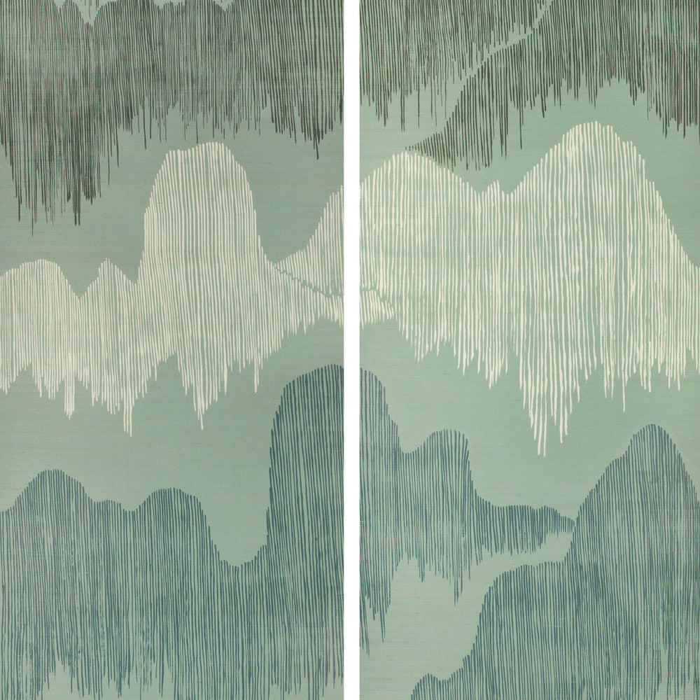 Cascadia Paper Teal by Groundworks Designer Wallcovering KELLY WEARSTLER WALLPAPERS IV JUTE - 90%;COTTON - 10% Italy Horizontal: 68.5 and Vertical: 90.55 68.5 - Swanky Fabrics -