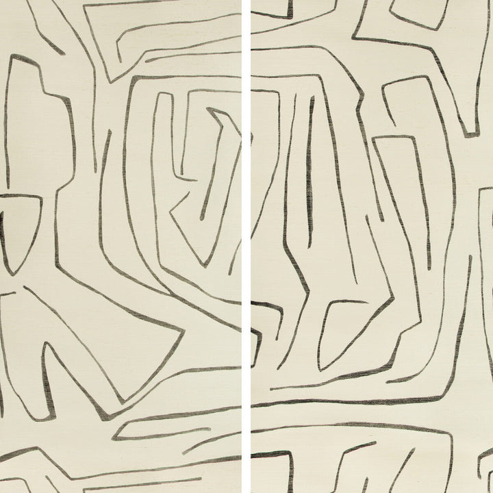 Graffito Ii Ivory/Ebony by Groundworks Designer Wallcovering KELLY WEARSTLER WALLPAPERS IV JUTE - 100% United States Horizontal: 62 and Vertical: 62 62 - Swanky Fabrics -