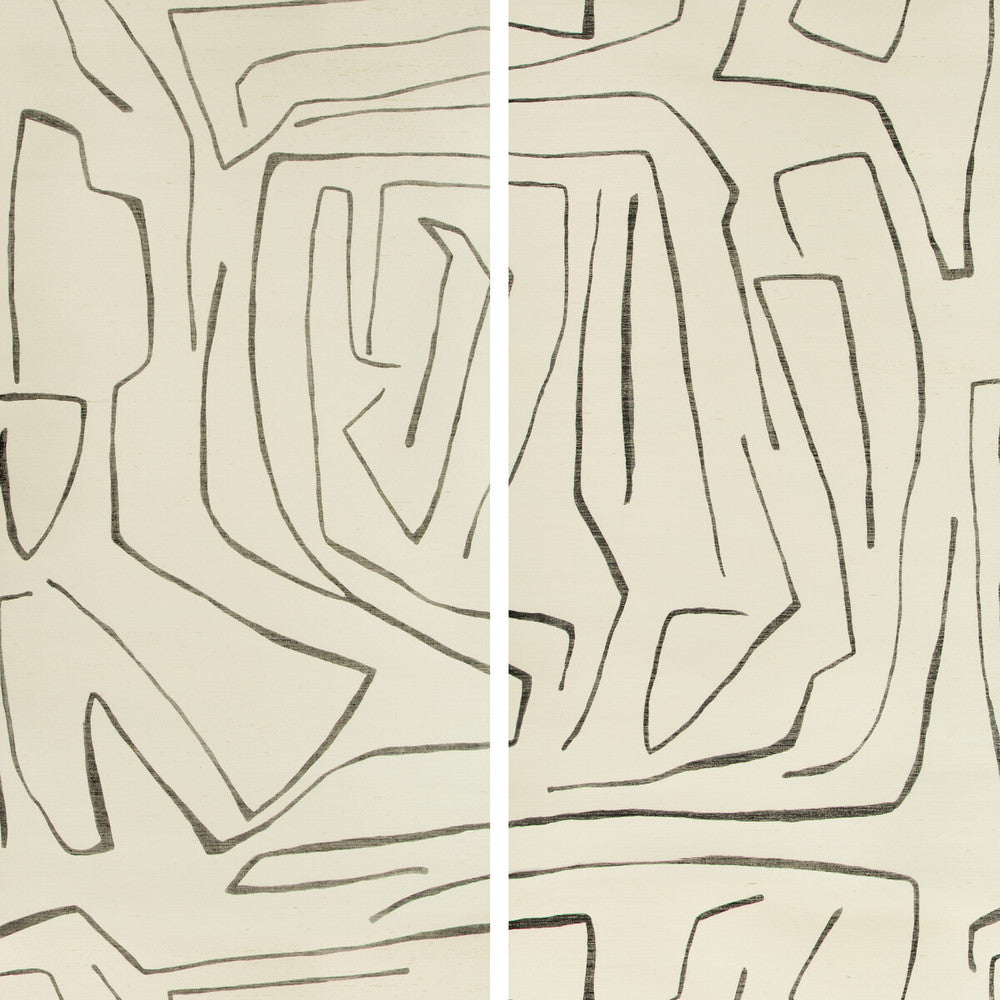 Graffito Ii Ivory/Ebony by Groundworks Designer Wallcovering KELLY WEARSTLER WALLPAPERS IV JUTE - 100% United States - Horizontal: 62 and Vertical: 62 62 - Swanky Fabrics -