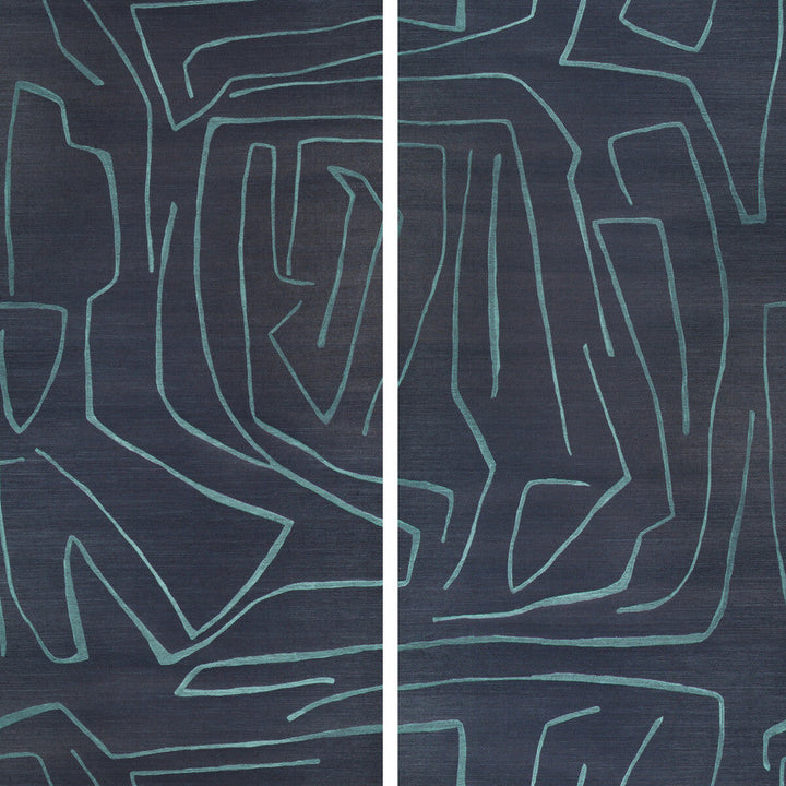 Graffito Ii Navy by Groundworks Designer Wallcovering KELLY WEARSTLER WALLPAPERS IV JUTE - 100% United States Horizontal: 62 and Vertical: 62 62 - Swanky Fabrics -