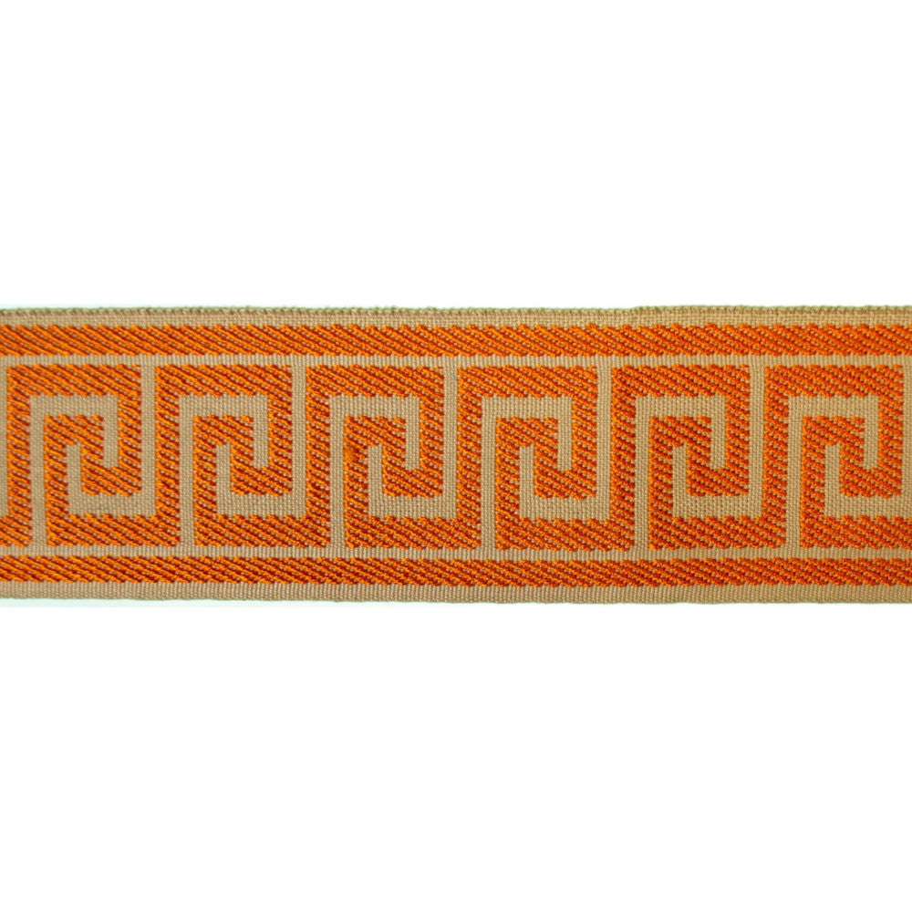 Greek Key Tangerine by Europatex Designer Fabric Tapes Decor 100% Polyester 1.40 inches - Swanky Fabrics -