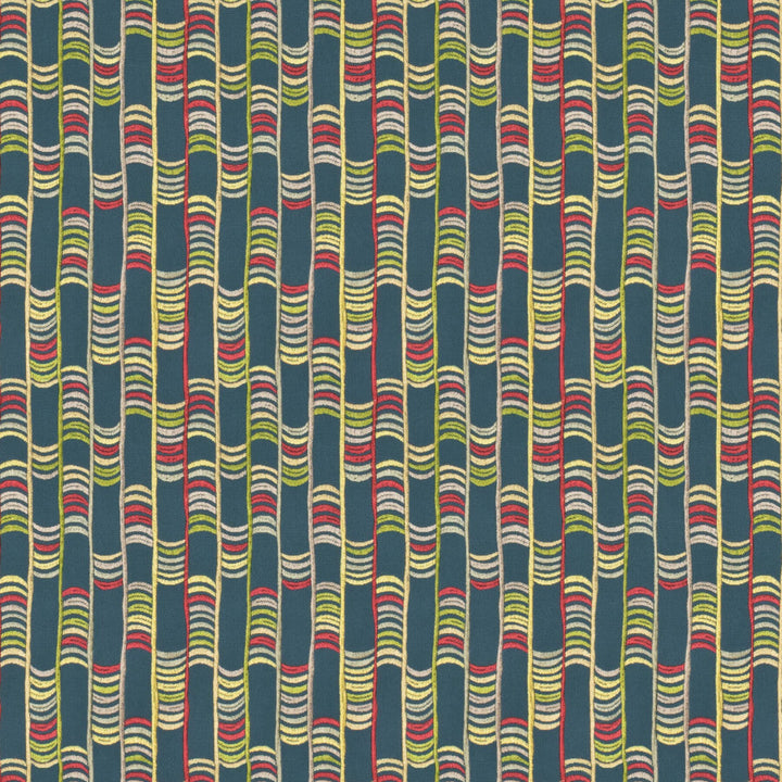 Hitherto 1 Festival by Stout Designer Fabric Rainbow Library Lake/Indigo 100% Cotton Embroidery INDIA Horizontal: 12.875 and Vertical: 6.375 51.87 in - Swanky Fabrics -