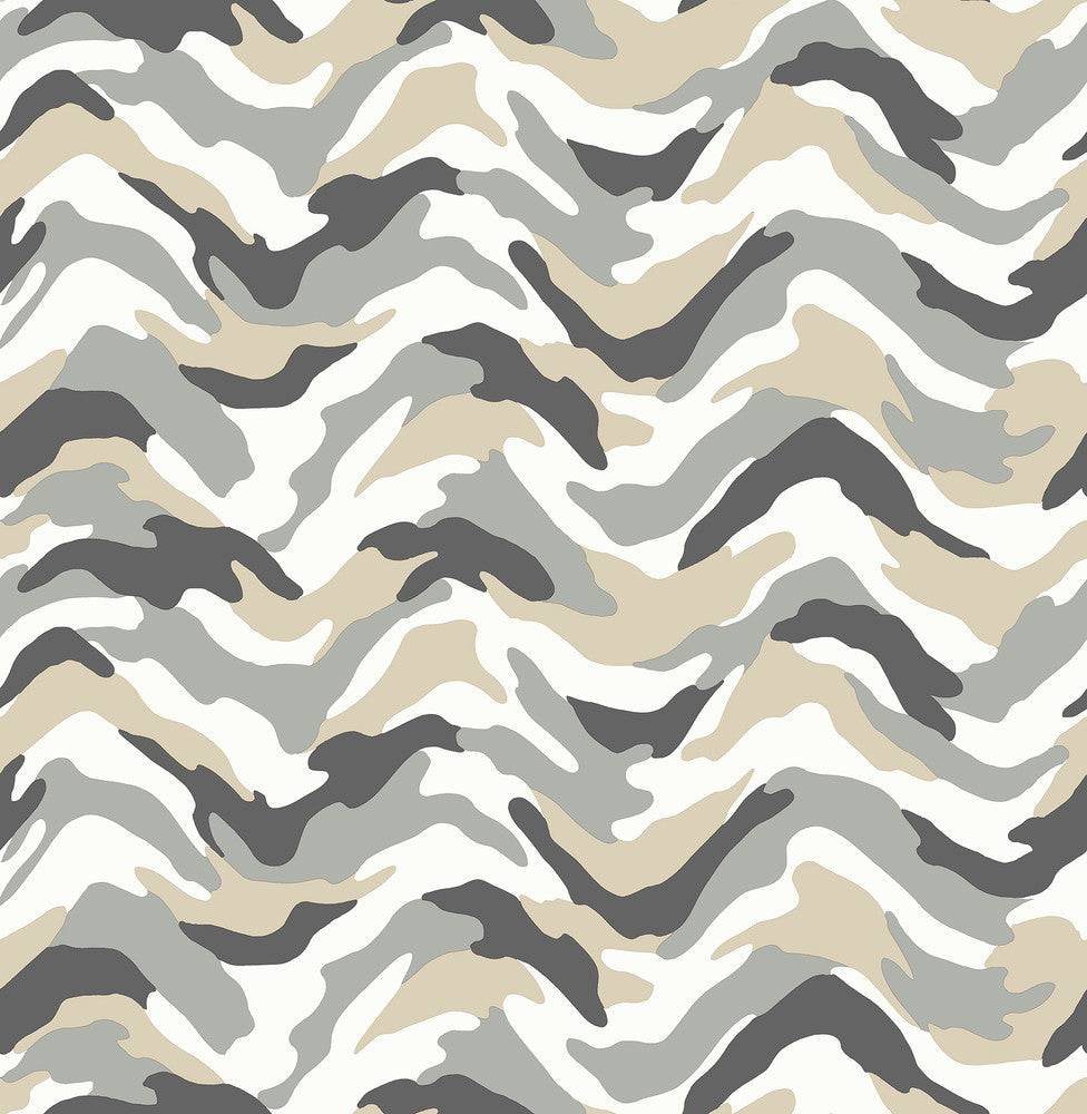 Stealth Grey Camo Wave Wallpaper by Brewster Designer Brewster Kids Covers about 56.4 square feet 20.5-in by 33-ft long roll Unpasted 21 - Swanky Fabrics -