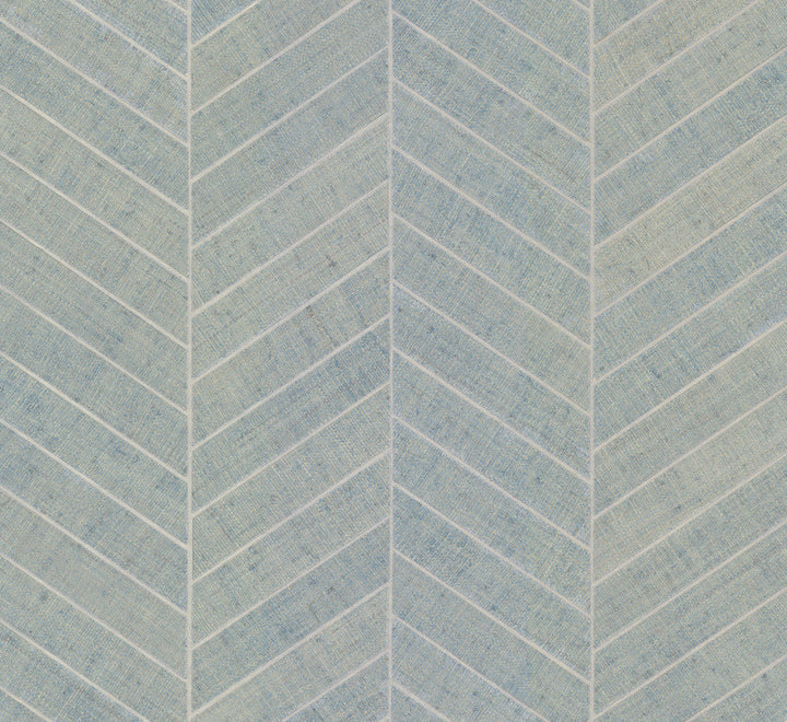 Atelier Herringbone Lagoon Wallpaper by Ronald Redding Designer Grasscloth & Natural Resource Covers about 72 square feet 36-in by 24-ft long roll Unpasted 0 - Swanky Fabrics -