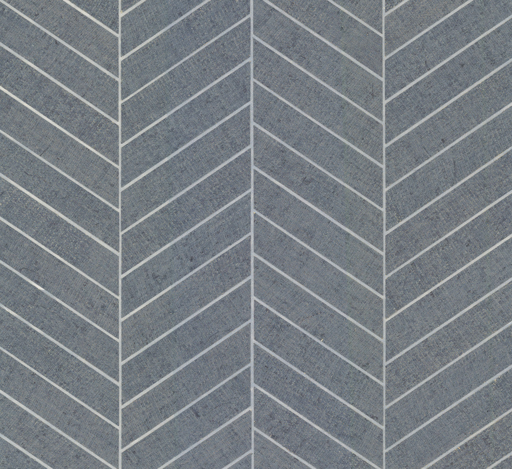 Atelier Herringbone Steel Blue Wallpaper by Ronald Redding Designer Grasscloth & Natural Resource Covers about 72 square feet 36-in by 24-ft long roll Unpasted 0 - Swanky Fabrics -