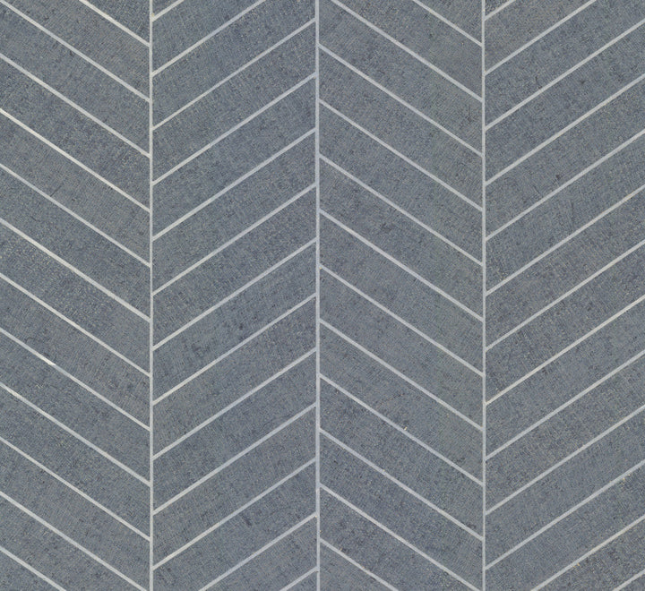 Atelier Herringbone Steel Blue Wallpaper by Ronald Redding Designer Grasscloth & Natural Resource Covers about 72 square feet 36-in by 24-ft long roll Unpasted 0 - Swanky Fabrics -