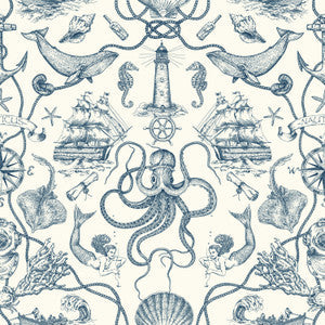 York Wallcoverings Wallpaper Deep Sea Toile Blue