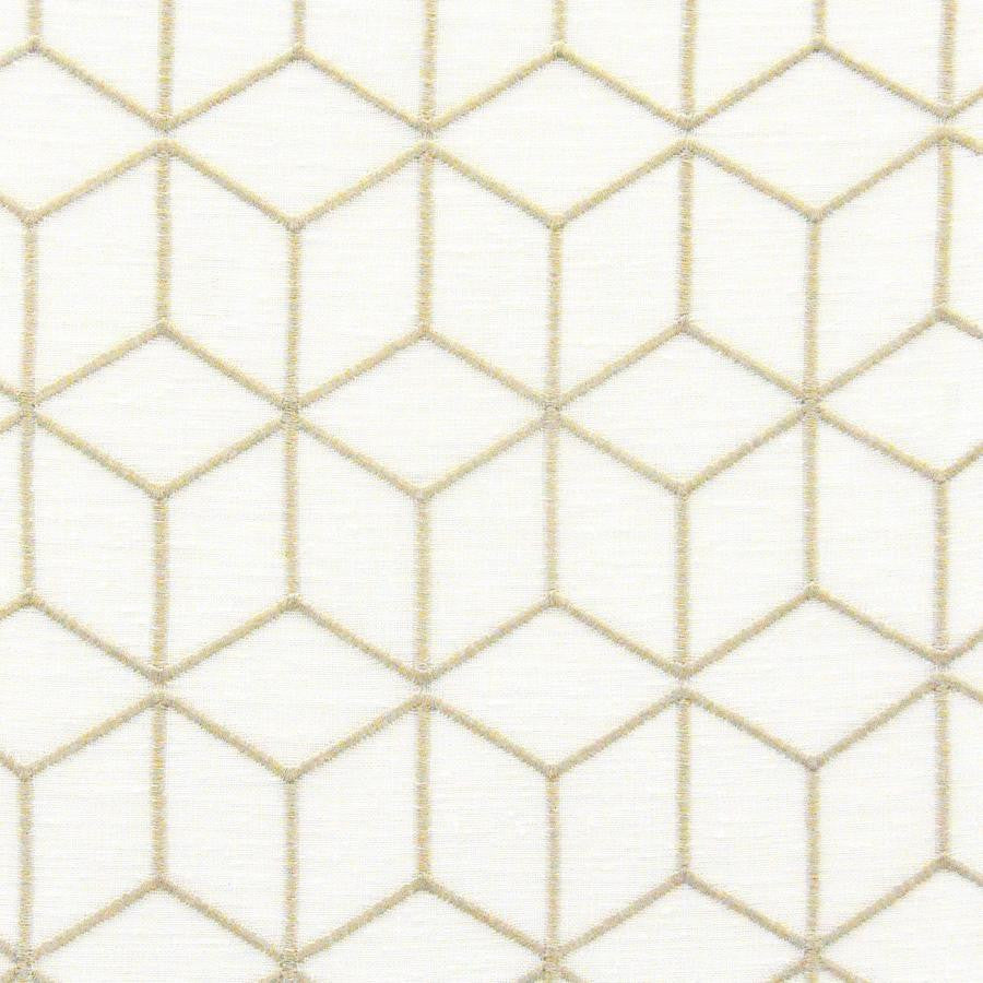 Ithaca # 535 Buff by Maxwell Designer Fabric Sheer Paths 100% POLYESTER TURKEY V-6.5" H-3.25" 118" EMB. WIDTH 107" - Swanky Fabrics -