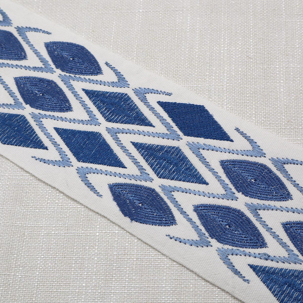 Ikata Emb Tape Blues by Magnolia Designer Trim - 100% Cotton, Emb Viscose India Horizontal: and Vertical: 4 - Swanky Fabrics -