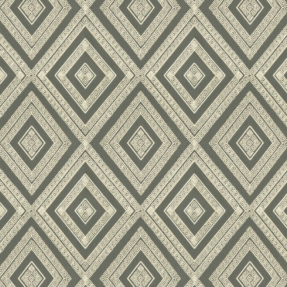 Intarsia 5 Smoke by Stout Designer Fabric Rainbow Library Dove/Charcoal 100% Cotton Embroidery INDIA Horizontal: 10.375 and Vertical: 12.875 51.87 in - Swanky Fabrics -