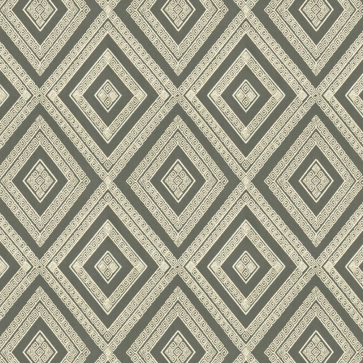 Intarsia 5 Smoke by Stout Designer Fabric Rainbow Library Dove/Charcoal 100% Cotton Embroidery INDIA Horizontal: 10.375 and Vertical: 12.875 51.87 in - Swanky Fabrics -