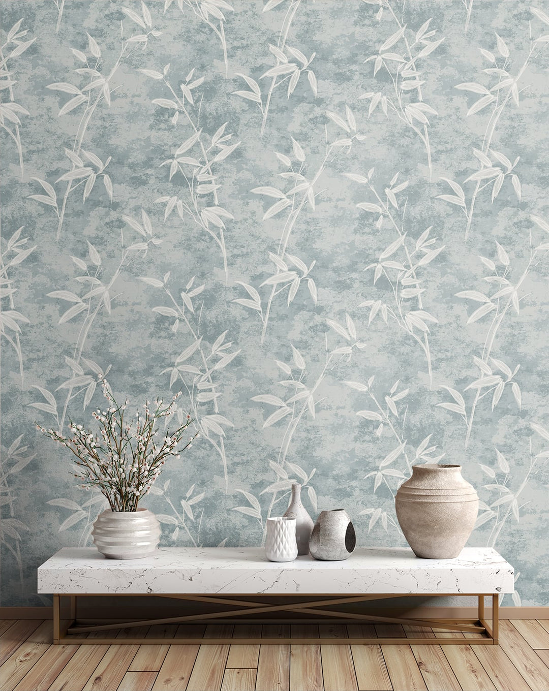 Honshu Bamboo Blue Smoke JP10912 by Seabrook Designs Designer Wallpaper