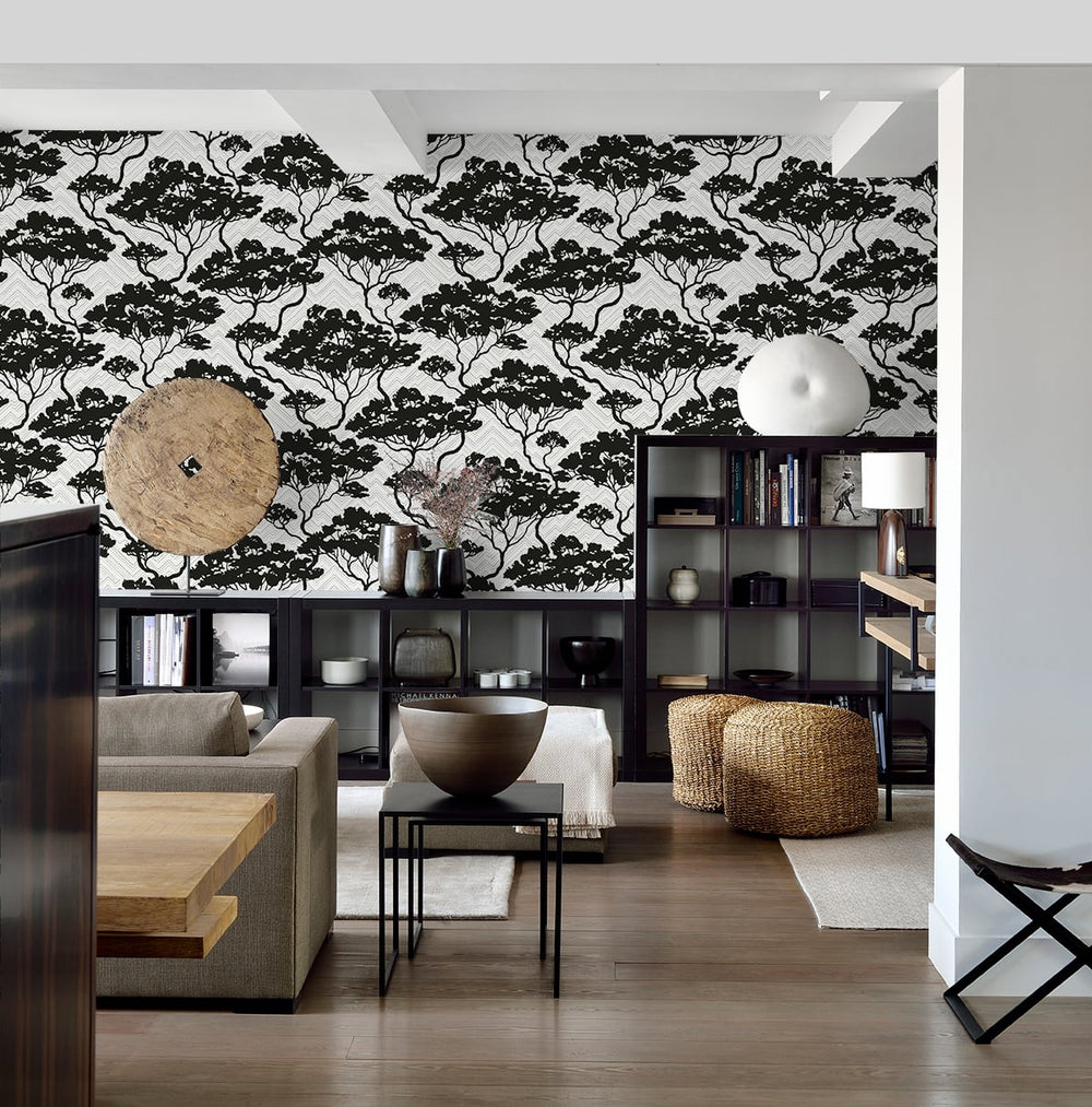 Nara Stringcloth Onyx & Fog JP11700 by Seabrook Designs Designer Wallpaper