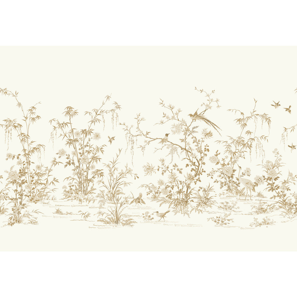 Flowering Vine Chino White Wall Mural by Ronald Redding Designer 24 Karat Covers 7 panels - measures 14-ft 7-in wide by 10-ft 2-in when assembled 25.25-in by 10.2-ft long roll Unpasted 0 - Swanky Fabrics -