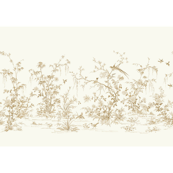 Flowering Vine Chino White Wall Mural by Ronald Redding Designer 24 Karat Covers 7 panels - measures 14-ft 7-in wide by 10-ft 2-in when assembled 25.25-in by 10.2-ft long roll Unpasted 0 - Swanky Fabrics -