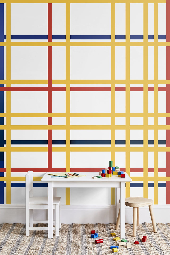 Mondrian Grid Mural Multicolored KTM1003M by Seabrook Designs Designer Wallpaper