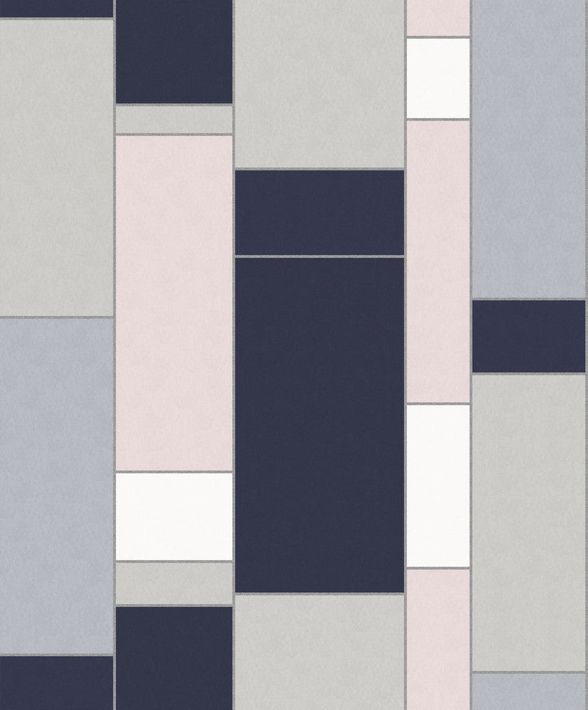De Stijl Geometric Indigo & Metallic Silver KTM1120 by Seabrook Designs Designer Wallpaper