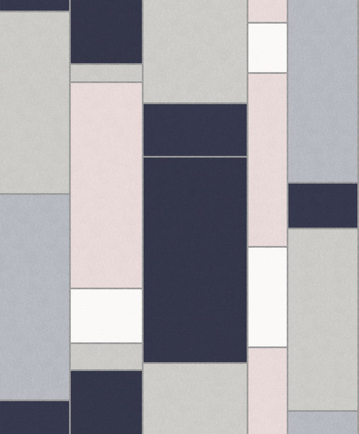 De Stijl Geometric Indigo & Metallic Silver KTM1120 by Seabrook Designs Designer Wallpaper