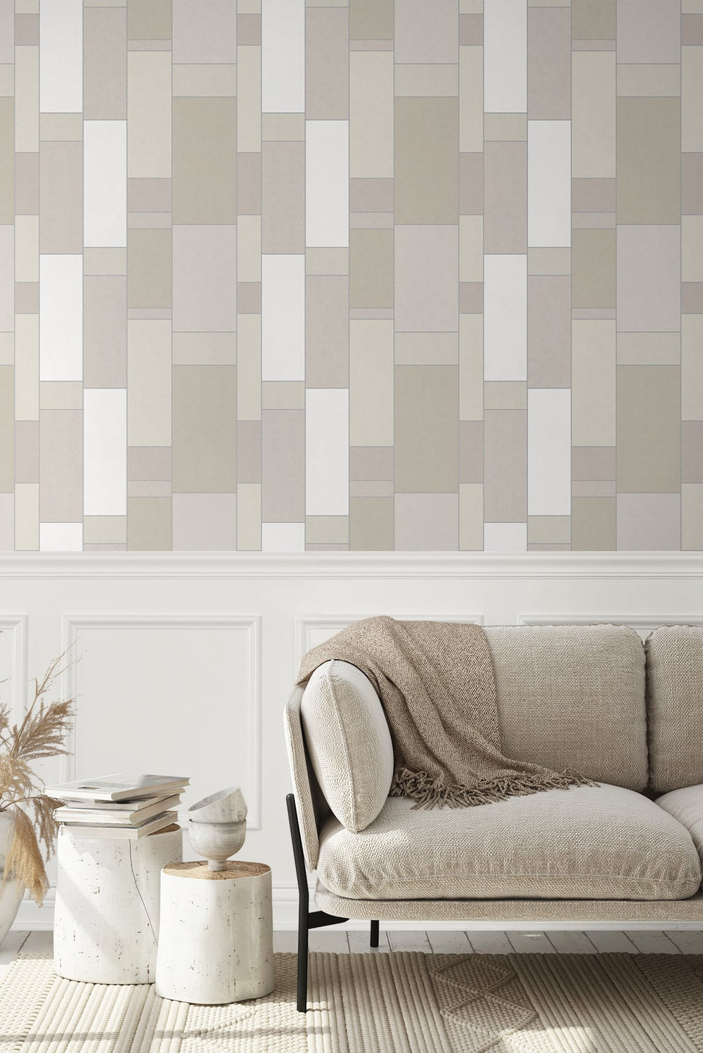 De Stijl Geometric Soft Sage & Metallic Silver KTM1140 by Seabrook Designs Designer Wallpaper