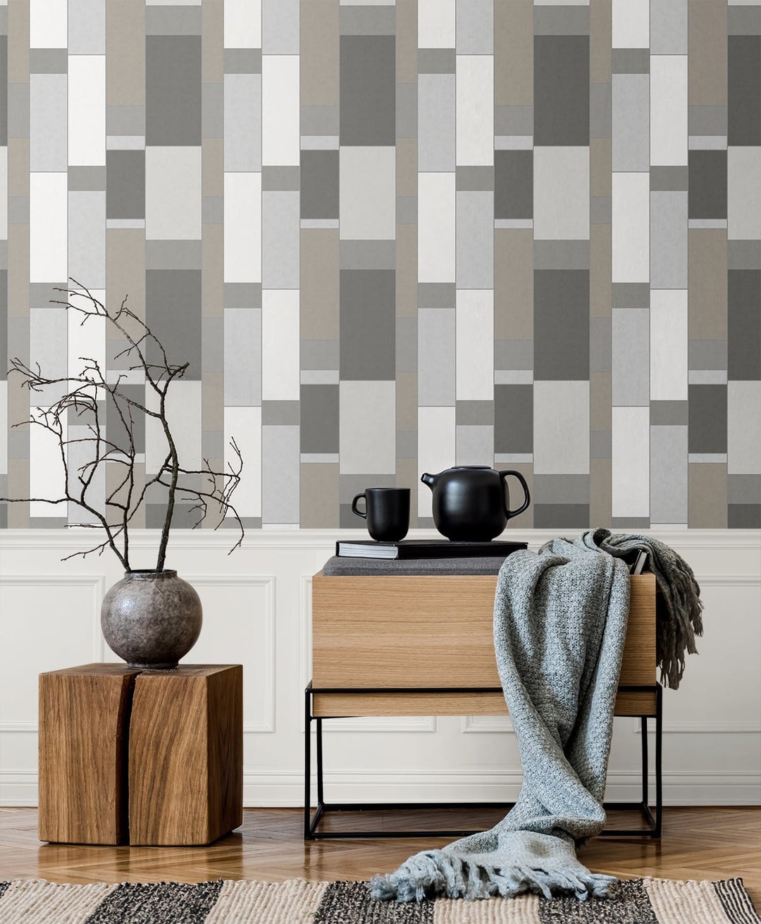 De Stijl Geometric Hammered Steel & Metallic Silver KTM1160 by Seabrook Designs Designer Wallpaper