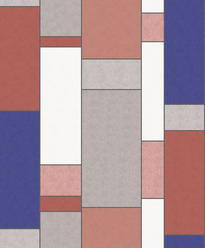 De Stijl Geometric Cobalt & Red Brick KTM1180 by Seabrook Designs Designer Wallpaper