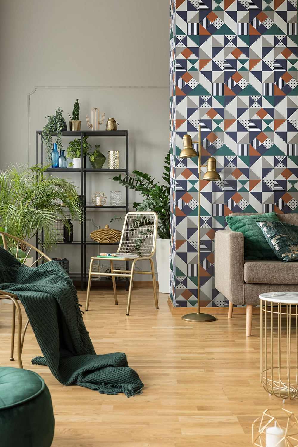 Lozenge Geometric Indigo & Burnt Orange KTM1250 by Seabrook Designs Designer Wallpaper
