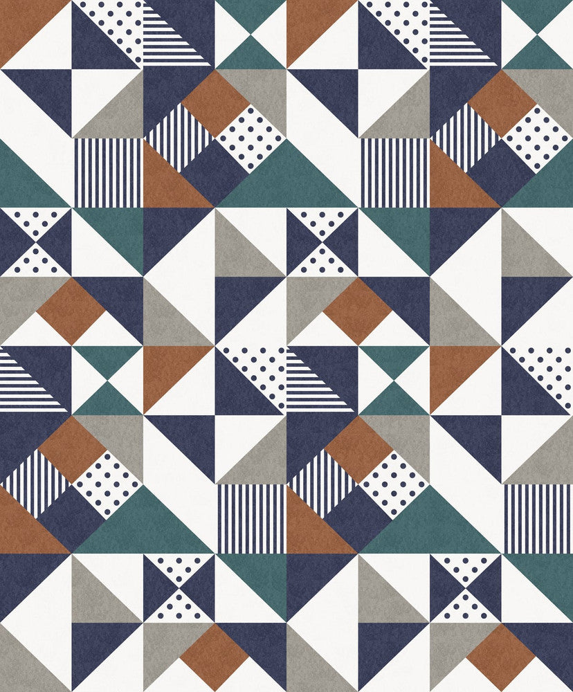 Lozenge Geometric Indigo & Burnt Orange KTM1250 by Seabrook Designs Designer Wallpaper
