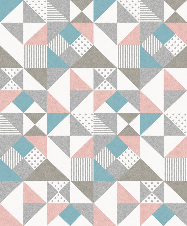 Lozenge Geometric Metallic Silver & Perry Teal KTM1270 by Seabrook Designs Designer Wallpaper
