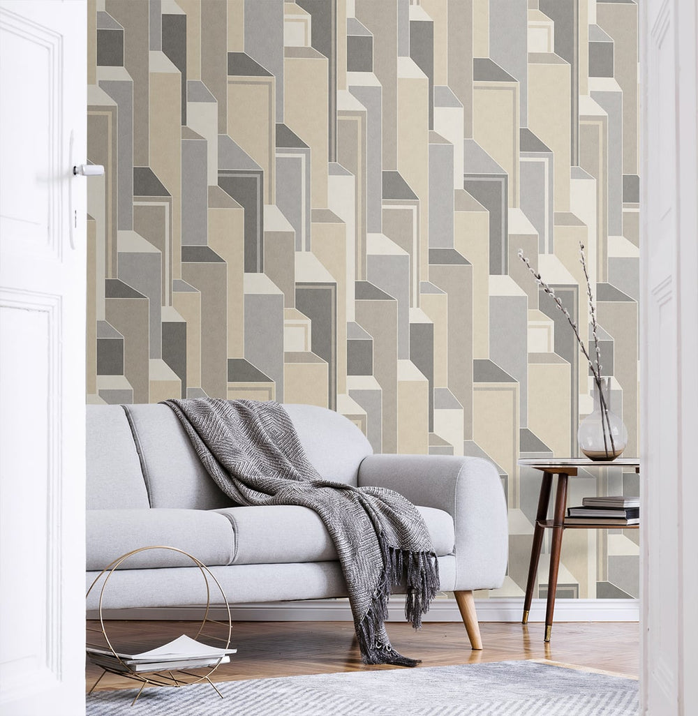 Deco Geometric Latte & Graphite KTM1320 by Seabrook Designs Designer Wallpaper
