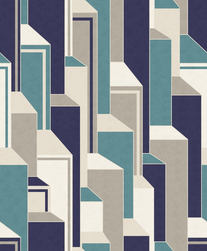 Deco Geometric Perry Teal & Indigo KTM1330 by Seabrook Designs Designer Wallpaper