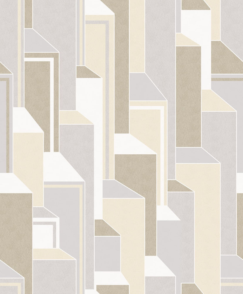 Deco Geometric French Vanilla & Pavestone KTM1340 by Seabrook Designs Designer Wallpaper
