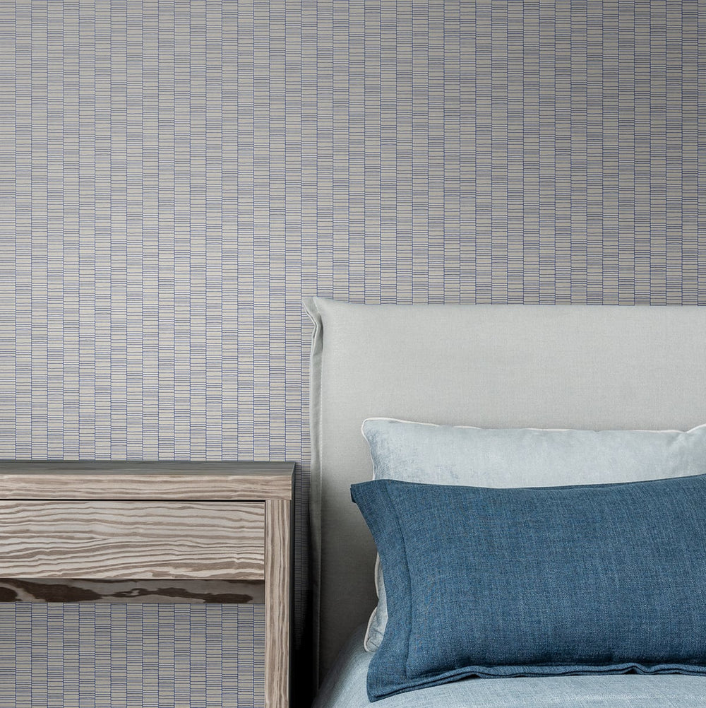 Deco Spliced Stripe Ivory & Cobalt KTM1422 by Seabrook Designs Designer Wallpaper