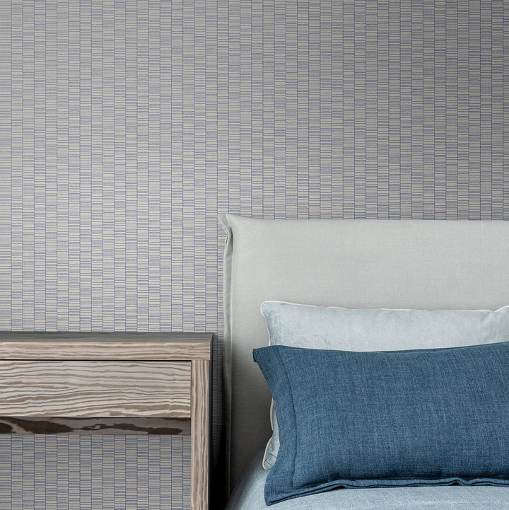 Deco Spliced Stripe Ivory & Cobalt KTM1422 by Seabrook Designs Designer Wallpaper